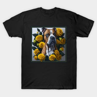 Staffordshire bull terrier yellow roses 2 T-Shirt